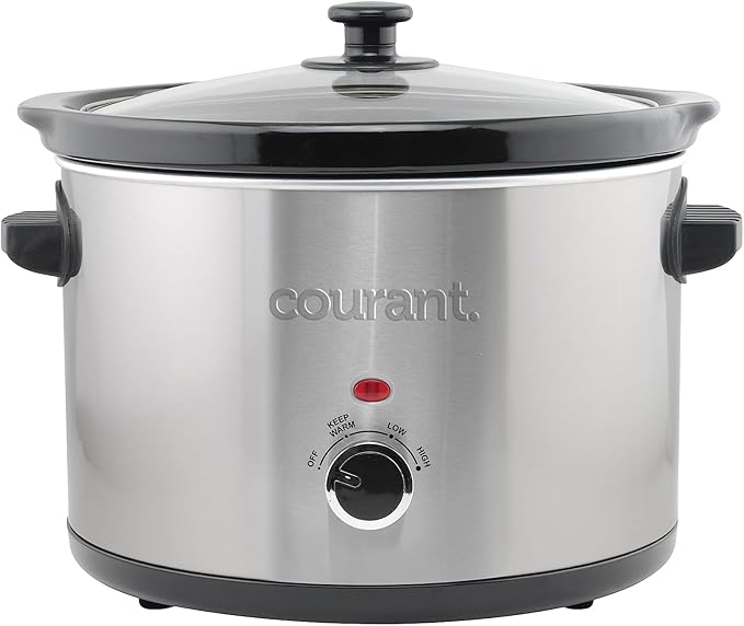 Courant Small Slow Cooker 1.6 QT, 3 Heat Settings, Removable Ceramic Pot" Easy Clean, Dishwasher Safe, Mini Slow Cooker, Stainless Steel