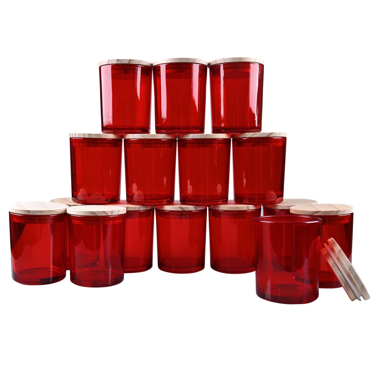 SHOWIN Thick Candle Jars for Making Candles 16 Pcs, 7 OZ Empty Jars with Wood Lids for Candle Making, Sample Container, Frosted White