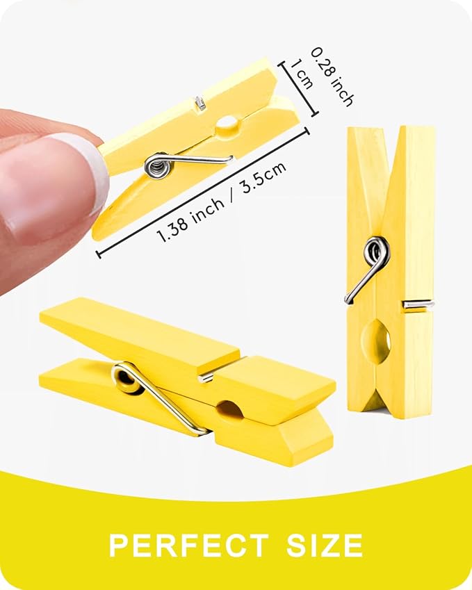 Mini Clothes Pins Wooden Colored Small Clothespins for Photo 1.4 Inch 50 PCS Yellow, Tiny Clips Close Pin for Baby Shower Classroom Crafts Project Decorations Hanging Pegs