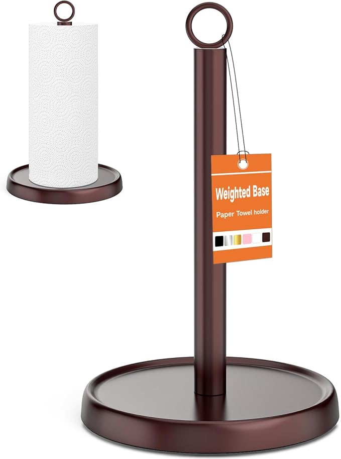Oil Rubbed Bronze Paper Towel Holder Countertop, Oil Rubbed Bronze Kitchen Accessories Decor, Stainless Steel, Weighted Base, Paper Towel Stand for Bathroom Farmhouse Essentials
