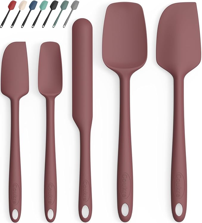 Coukre Silicone Spatula Set of 5,High Temperature Resistant, Food Grade Silicone, Dishwasher Safe, for Baking, Cooking (Pure Colorful A)