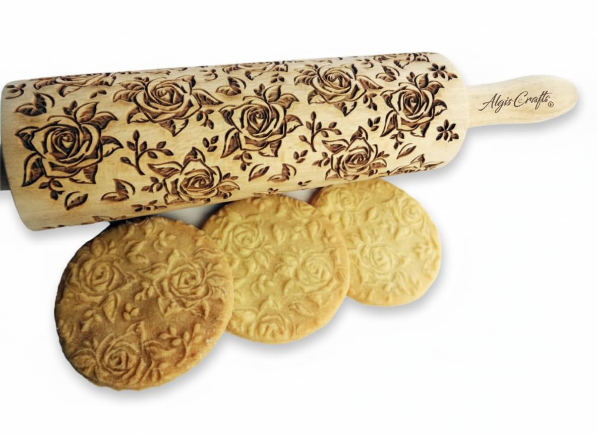 Rolling pin FLOWERS. Wooden embossing rolling pin with Oriental flowers. Embossed cookies. Pottery. Birthday gift. Gift for mother