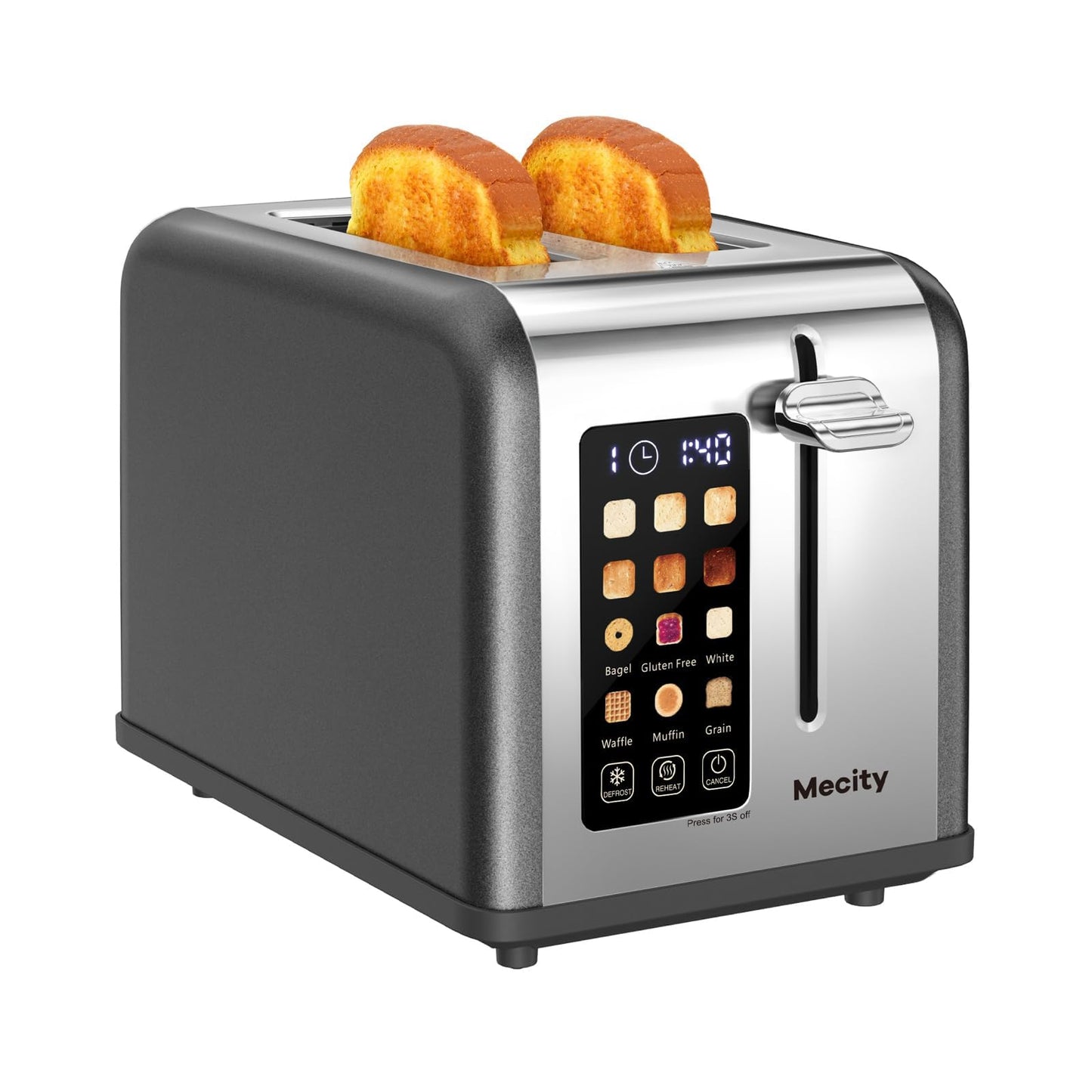 Mecity 2 Slice Touch Screen Toaster, 1.5" Wide Slot, Stainless Steel Smart Toaster for Bagels, Muffins, Waffles, Gluten-Free Breads, Defrost, Reheat, Timer, 120V 825W, Ice Blue