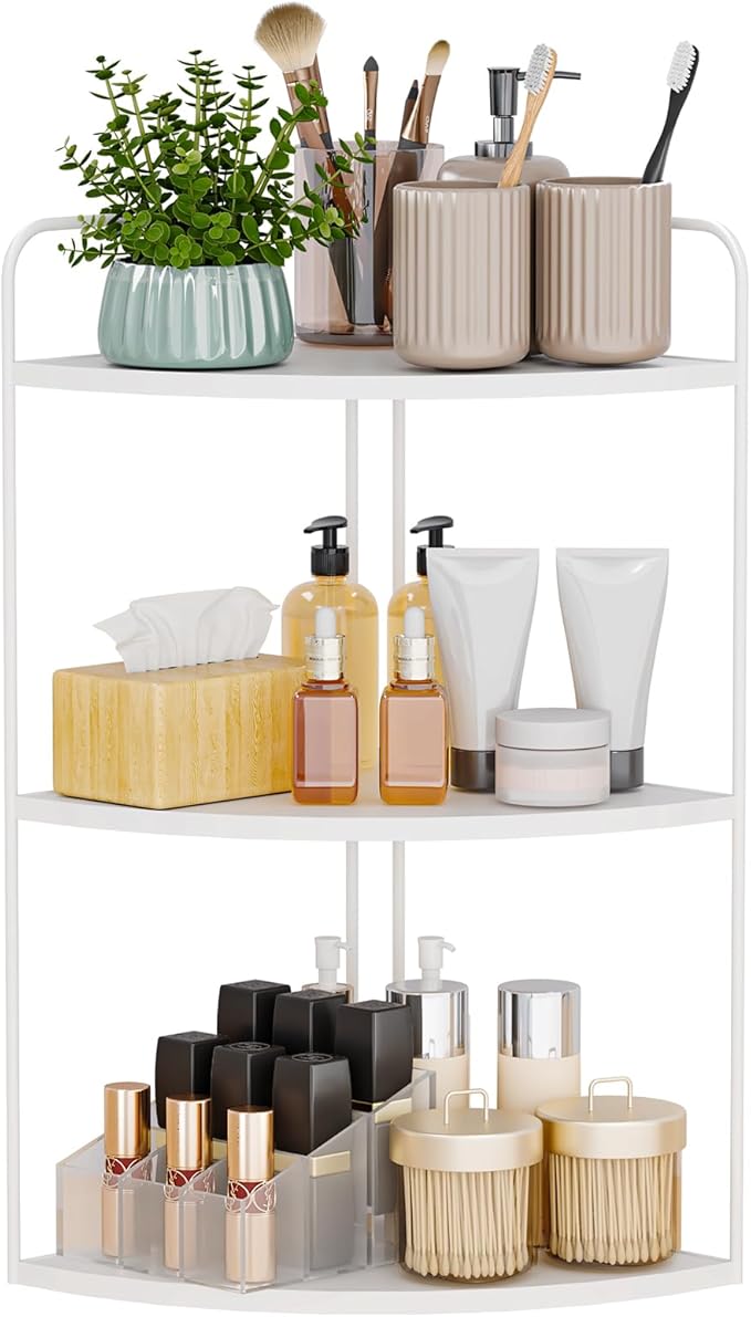 Bathroom Counter Organizer,Countertop Organizer,Vanity Organizers,Bathroom Storage,Bathroom Sink Caddy,Counter Shelf,Corner Counter,Corner Shelves(White)