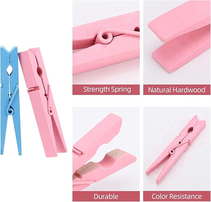 200pcs Colored Clothespins Wooden Clothes Pins, Wood Clips for Crafts Pictures Classroom Photos, 3inch, Random Colors