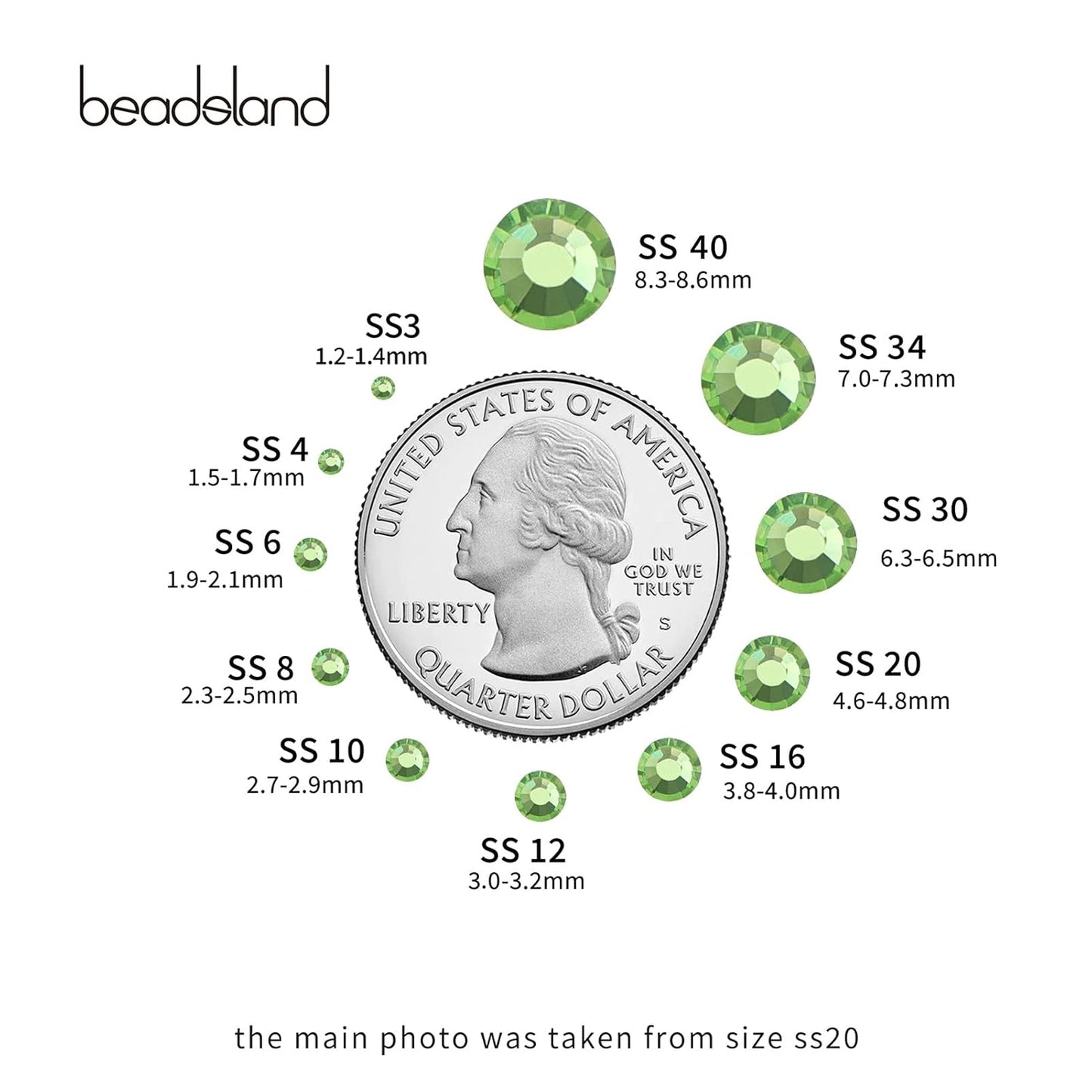 Beadsland 2880pcs Flat Back Crystal Rhinestones Round Gems for Nail Art and Craft Glue Fix,Light Green,SS4,1.5-1.7mm