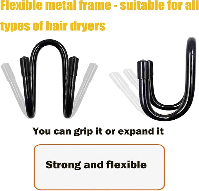Universal Hair Dryer Holder, Blow Dryer Hanger Hook Wall Mount for Hair Dryer, Towels, Flat Iron,Hair Straightener &Cord Organizer for Cabinet Bathroom - Self Adhesive/Drilling - 2 Pack