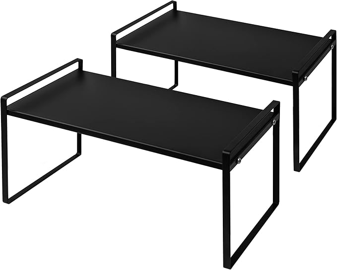 Nxconsu Stackable Cabinet Shelf Organizer 2 Pack, Wide Black