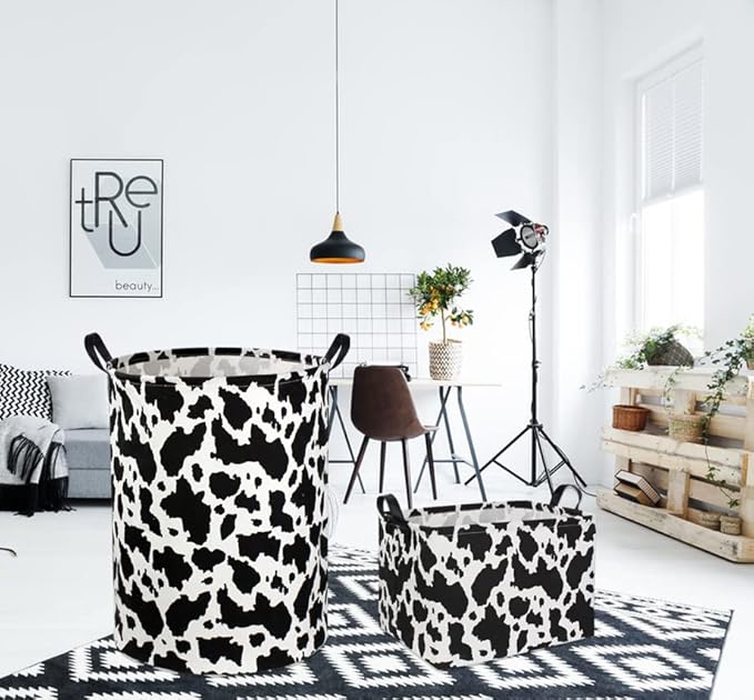 Cow Print Laundry Basket Baby Nursery Clothes Hamper Collapsible Toy Storage Bin Organizer with Handles for Kids,Boys and Girls Room Decor(Cow)
