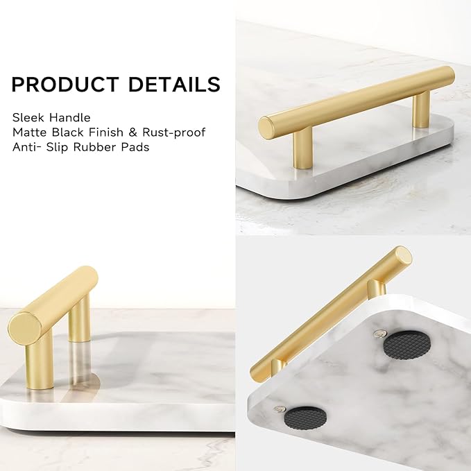 Toilet Paper Basket, Stainless Steel Tank Tray with Handle for Organizing - Toilet Paper Basket Storage for Tank, Bathroom, Kitchen Counter (Marble+Gold)