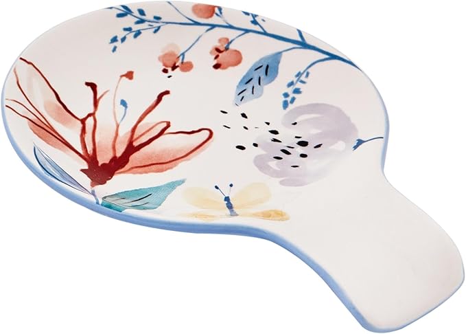 Bico Magnolia Floral Spoon Rest for Stove Top, Ceramic Spoon Holder for Kitchen Counter, Easy to Clean Coffee Spoon Rest Dishwasher Safe, Kitchen Cooking Utensil Rest for Ladles Spatula