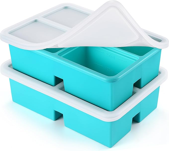 BIONMAPLE 2 PACK 1 Cup Silicone Freezer Trays With Lid For Freeze & Store Soup, Broth, Leftovers, Microwave-safe Soup Freezer Container - Green