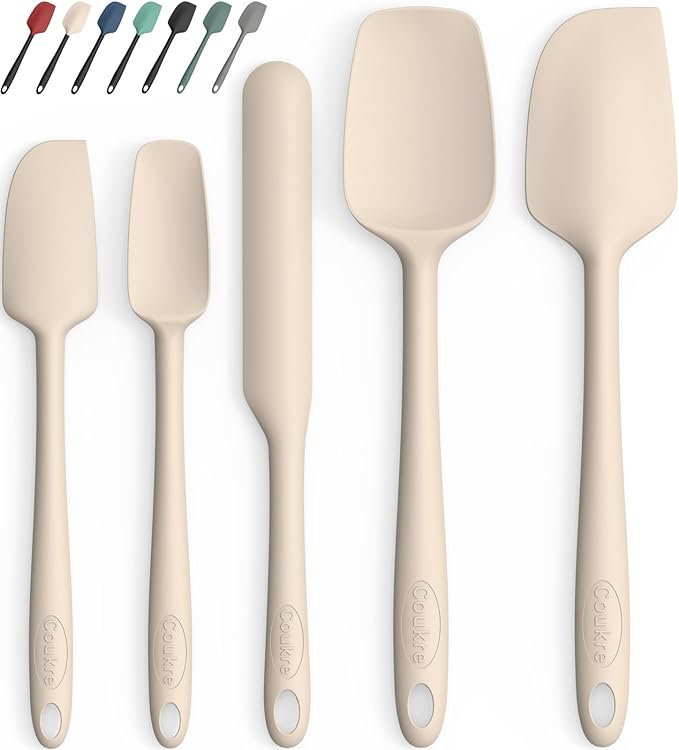 Coukre Silicone Spatula Set of 5,High Temperature Resistant, Food Grade Silicone, Dishwasher Safe, for Baking, Cooking (Pure Colorful A)