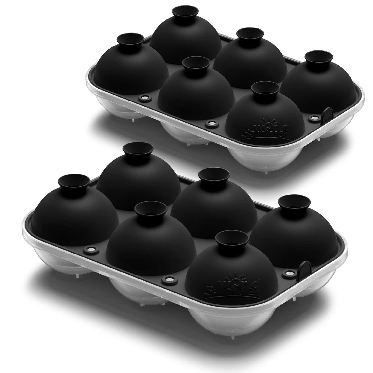 Samuelworld Large Ice Ball Maker with Lid, 12 x 2.5 Inch Ice Balls - Food Grade, Easy To Fill Round Silicone Ice Tray, Perfect Spheres Craft Ice Maker for Whiskey, Cocktails, Gifting - Grey