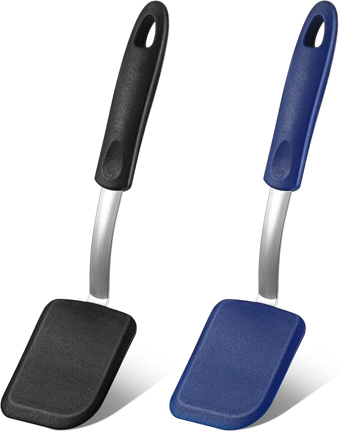 Yetene 2 Pcs Mini Silicone Cookie Brownie Spatula,Solid Flat,Black, Grey