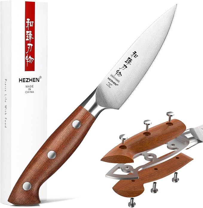 HEZHEN 8 PCS Kitchen Knife Block Set, German DIN 1.4116 Steel Knife Set with Block and Sharpener,Kitchen Shear, Ultra Sharp Blade,Red Wood Handle, Gift Packing