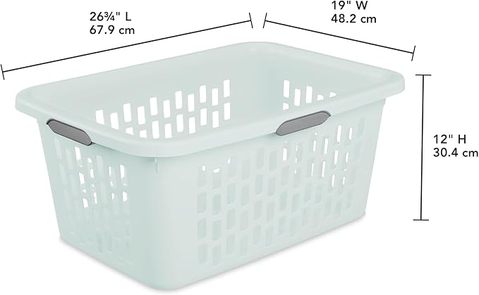 Sterilite Laundry Basket, Plastic Clothes Hamper, Large Rectangle Bin with Comfort Grip Handles and Reinforced Rim, 2 Bushel Capacity, Mint, 18 Pack