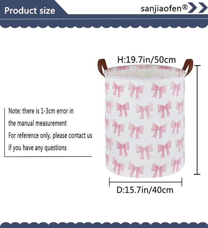 Kids Laundry Hamper,Pink Laundry Basket Collapsible Girls Storage Baskets for Home Decor,Office,Toy Organizer,(Pink Bowknot)