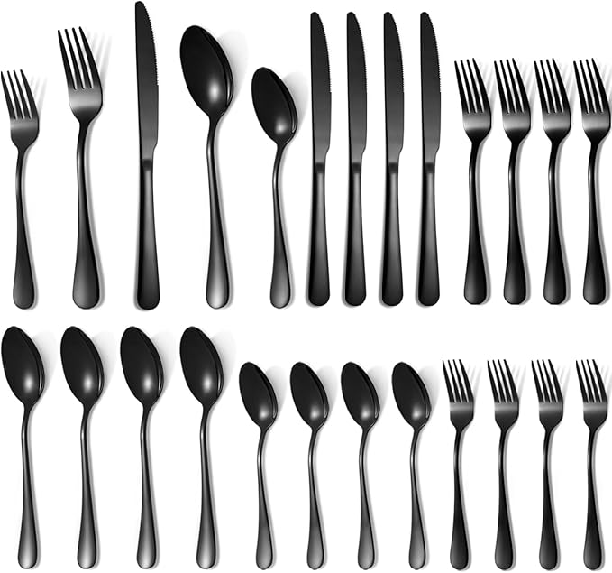 Silverware Set,40-Piece Stainless Steel Flatware Set for 8(Black)