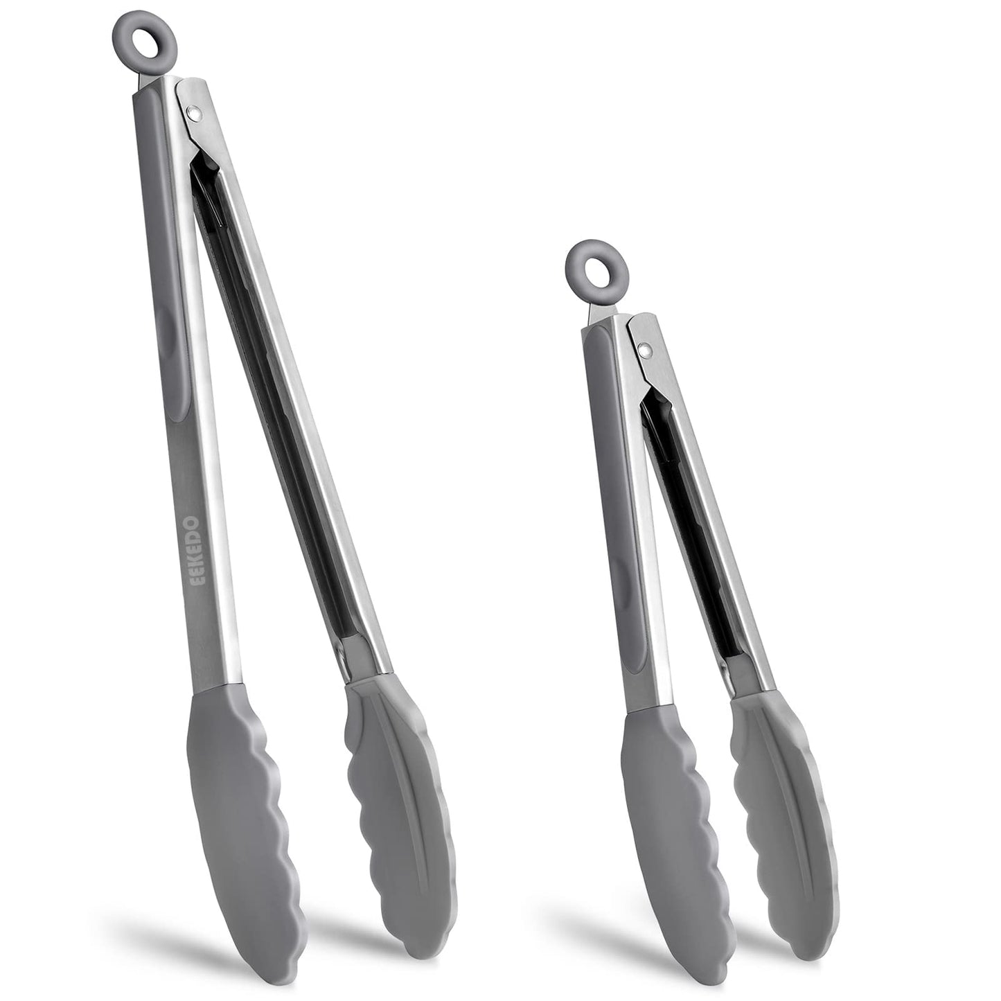 EEKEDO Tongs for Cooking, Stainless Steel Kitchen Tongs with Silicone Tips