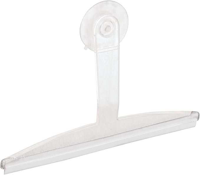 iDesign 22300 Plastic Plastic Suction Squeegee with Storage Hook Shower, Window, and Mirror Accessory for Master, Guest, Kids' Bathroom Cleaning, 12" x 10", Clear