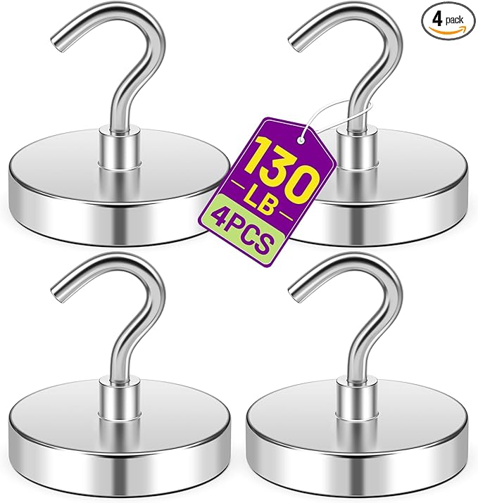 Magnetic Hooks for Cruise Cabins, 130lbs Silver Cruise Ship Magnetic Hooks for Hanging, Strong Magnets Heavy Duty, Locker Organizer, Household Essentials, Cubicle Accessories, 4 Pack
