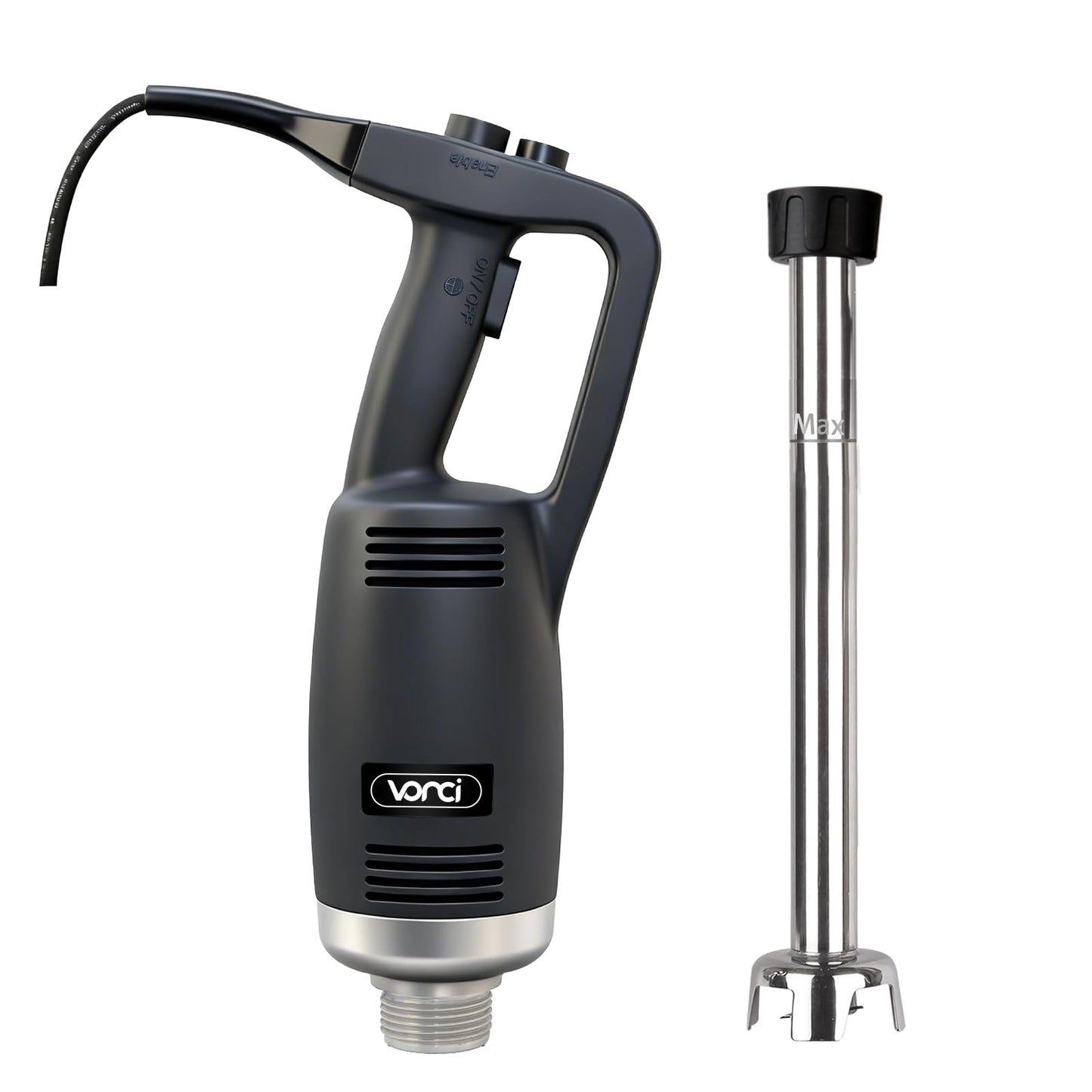 VONCI 500W Commercial Immersion Blender, 12" SUS 304 Removable Shaft, Heavy Duty Power Hand Mixer with Variable Speed 6000-20000RPM, Professional Electric Stick Blender for Restaurant Kitchen Use.