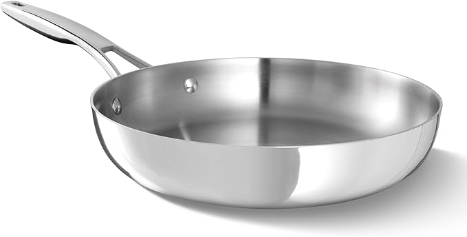 Calphalon Premier Polished 5-Ply Stainless Steel Cookware w/Turbo Heat Tech 10" Fry Pan, Induction, Oven Safe 500F, PFOA Free, Polished Stainless Silver