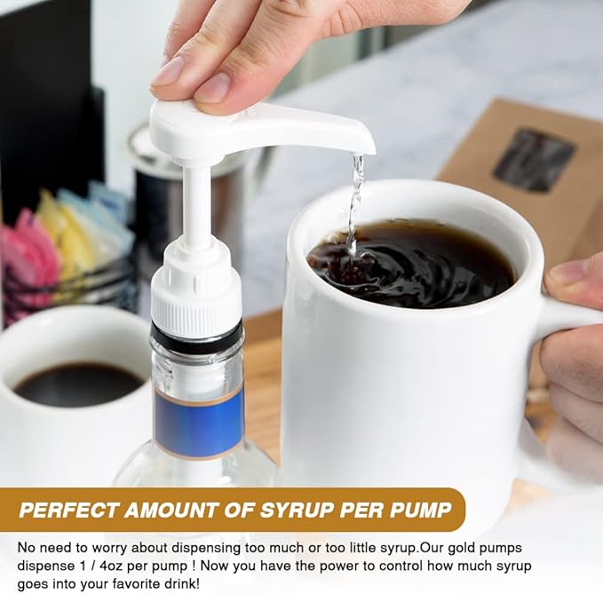 12 Packs White Coffee Syrup Pump, Compatible with 25.4 Oz/750ml Bottles, Great for Home & Coffee Bar Drinking Mixes, Tea, Beverage, Cocktails, Plus Spoons(5.23")