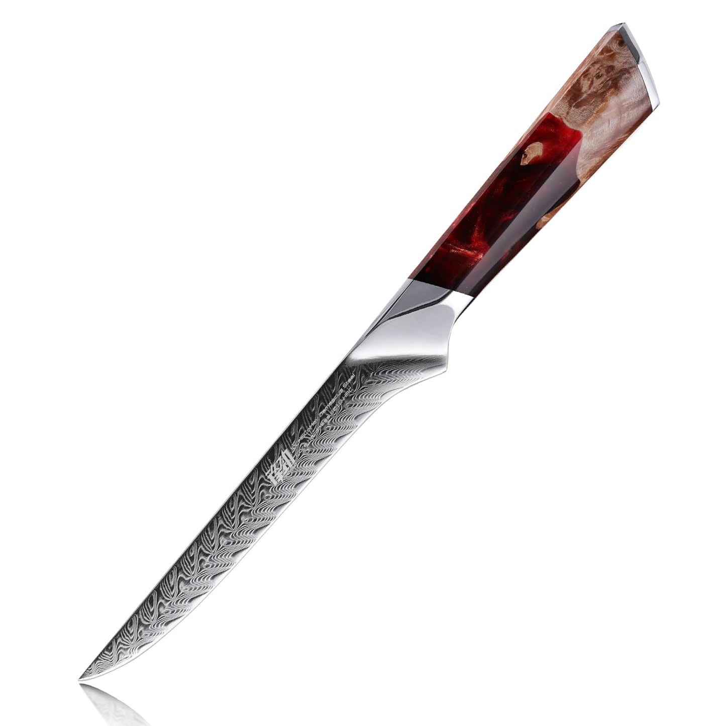 FINDKING Nebula Series Kitchen Utility Knife with ABS Sheath, Versatile Small Petty Knife, 10Cr15CoMov Damascus Blade, Resin and Figured Sycamore Handle, Full Tang, 5 Inch, Blue, for Fruit, Steak