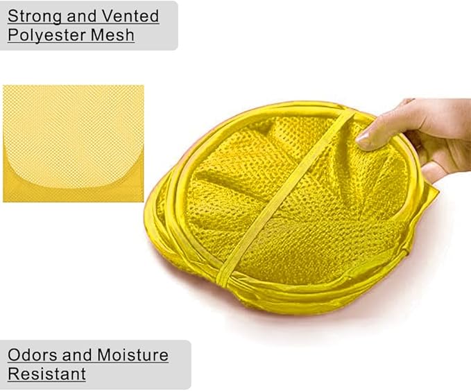 BATTOO Deluxe Strong Mesh Pop up Laundry Hamper Basket with Side Pocket for Laundry Room, Bathroom, Kids Room, College Dorm or Travel Yellow