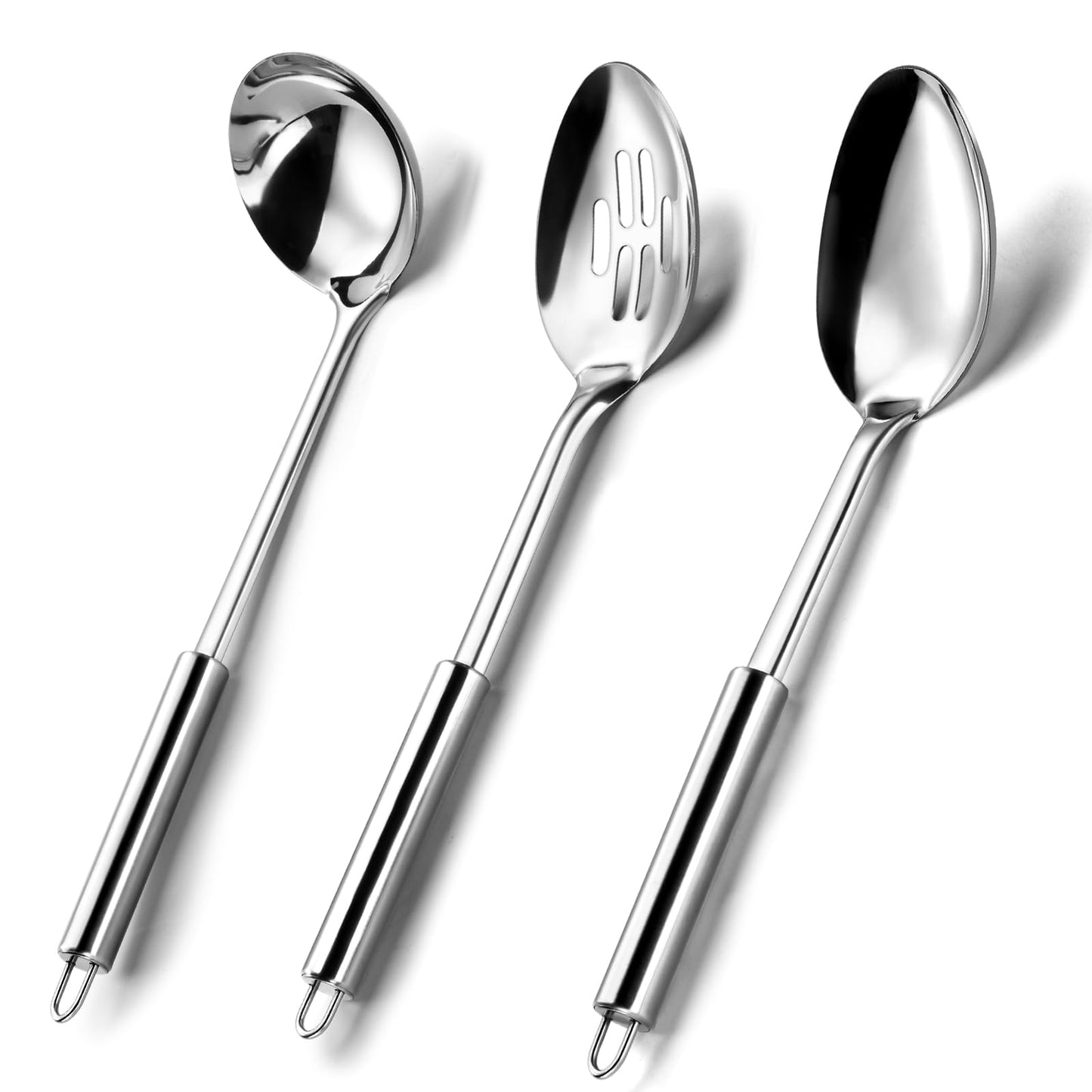 Pleafind Cooking Utensils Set - 4 Pcs Stainless Steel Kitchen Utensils Set with Solid Turner, Slotted Turner, Serving Ladle, Slotted Spoon, Wok Utensils Set with Heat Resistant Handle, Dishwasher Safe