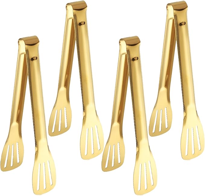 IAXSEE 4 PCS Serving Tongs Gold Tongs 9 Inch Serving Utensils Stainless Steel Serving Tongs for Salad Buffet Appetizer Dessert Tong for Food Parties (9 Inch, 4 GOLD)