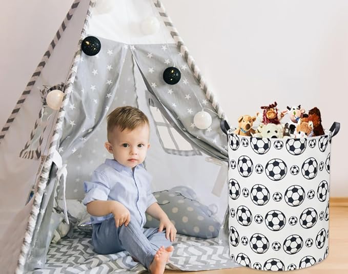 Kids Laundry Basket Soccer Hamper for Nursery Hamper Cute Kids Storage Bin Organizer Room Decor for Home(Black soccer)