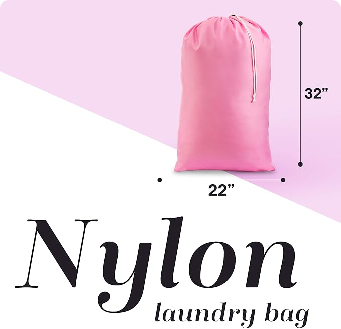 Nylon Laundry Bag - Locking Drawstring Closure and Machine Washable. These Large Bags will Fit a Laundry Basket or Hamper and Strong Enough to Carry up to Three Loads of Clothes. (Pink), 22" x 32"