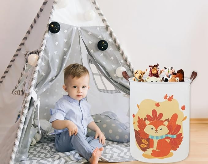 Fox Laundry Hamper Baby Hamper for Nursery Boy and Girl Kids Hamper Cute Kids Toys Storage Bin Organizer Room Decor for Home(Cute Fox)