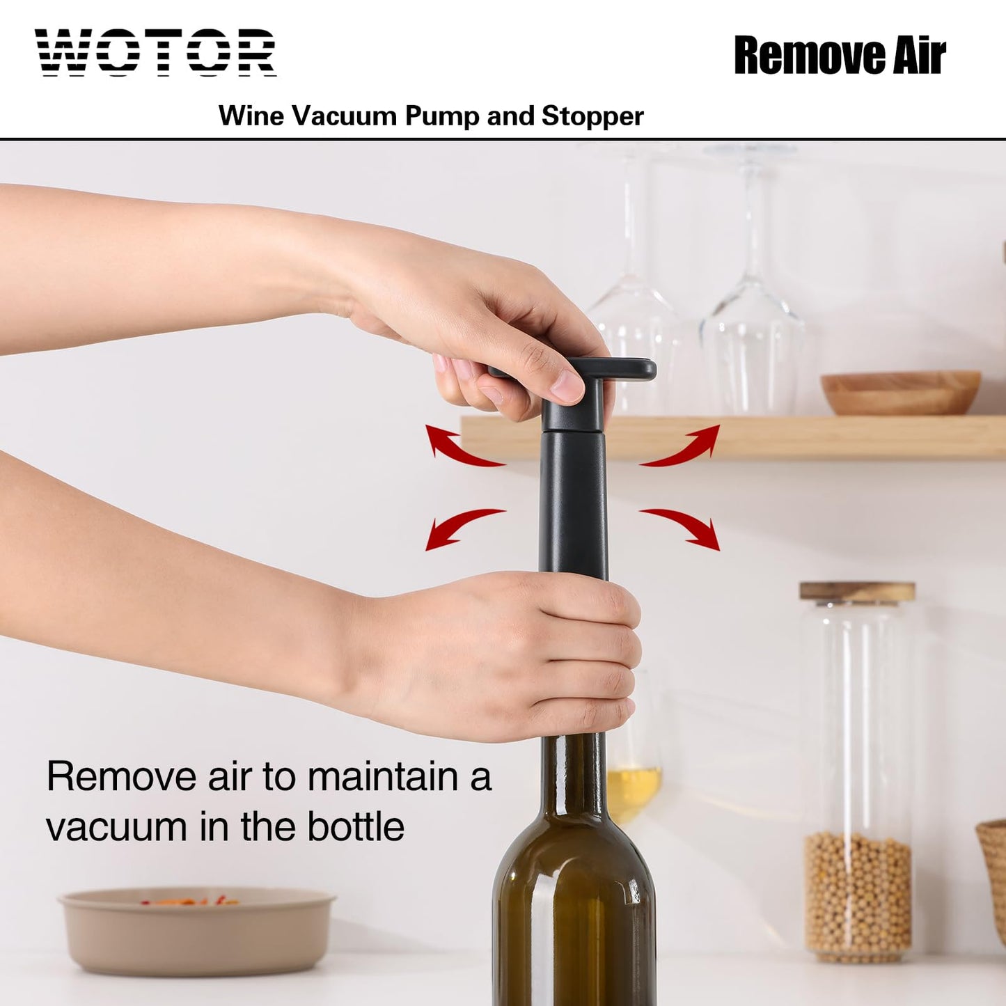 WOTOR Wine Saver Vacuum Pump with 20 Stoppers, Wine Preserver, Black