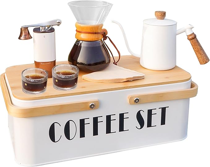 SOTECH Pour Over Coffee Maker Set Portable Pour Over Set-Manual Coffee Grinder Heatproof Glass Coffee Dripper for Traveling Camping