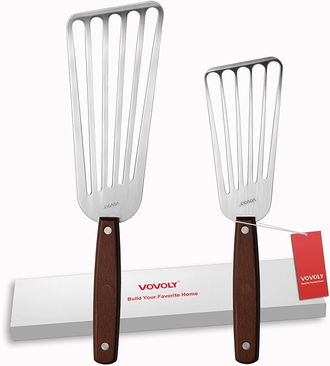Offset Fish Spatula Turner, 2 Pack 13" Stainless Steel Slotted Spatulas