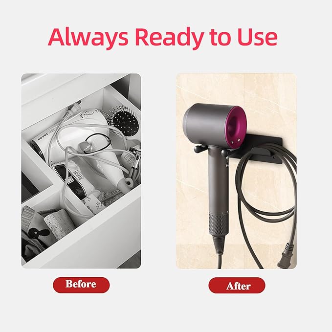 Hair Dryer Holder Wall Mounted, Self Adhesive Blow Dryer Holder Hair Dryer Organizer Hair Dryer Holder Wall Mounted Compatible with Dyson Blow Dryer Black Banjekt