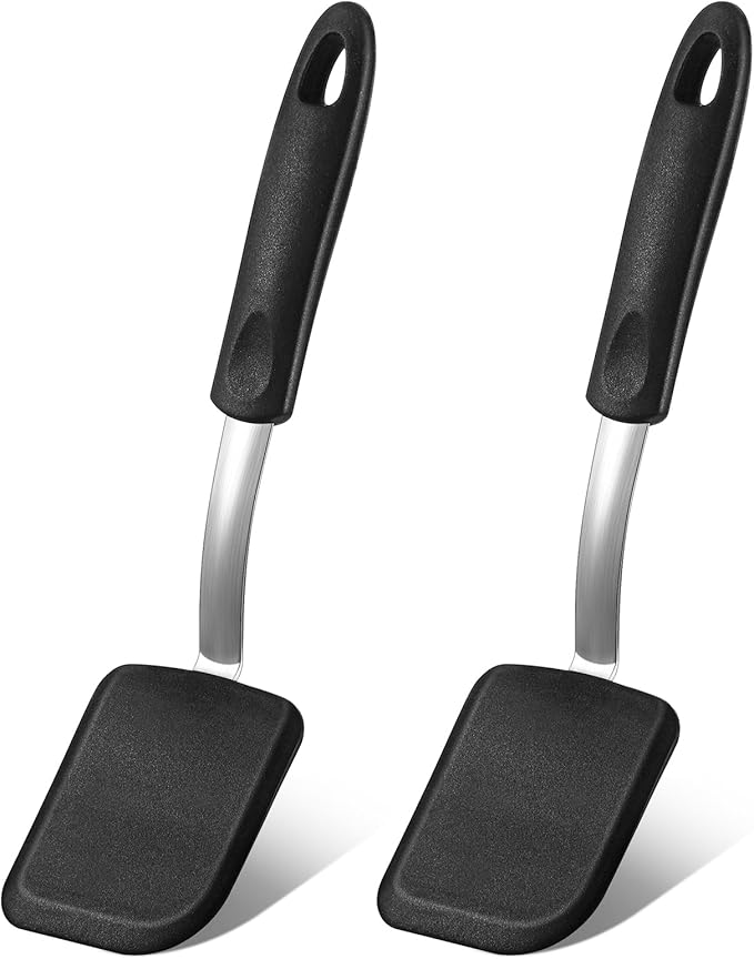 Yetene 2 Pcs Mini Silicone Cookie Brownie Spatula,Solid Flat,Black, Grey