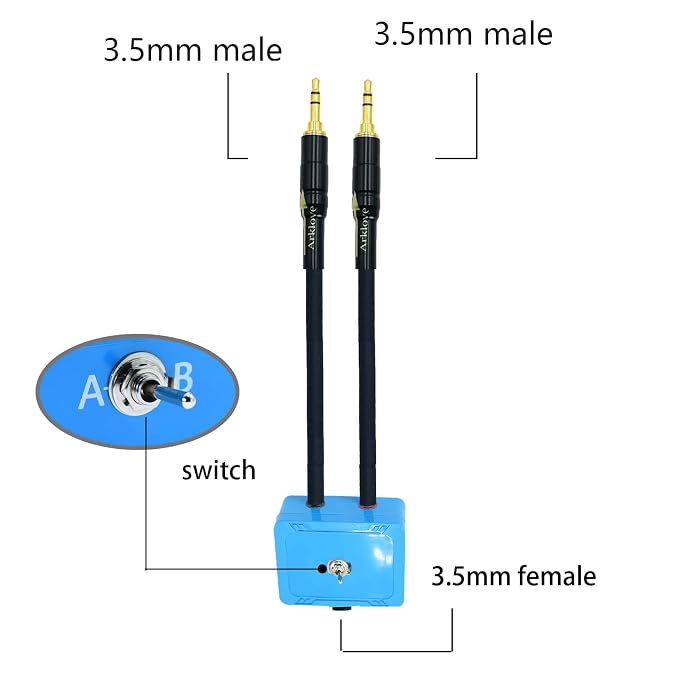 1ft Sound Channel swicher 1/8" aux Input 3.5mm Female to 2X 3.5 Output Switch