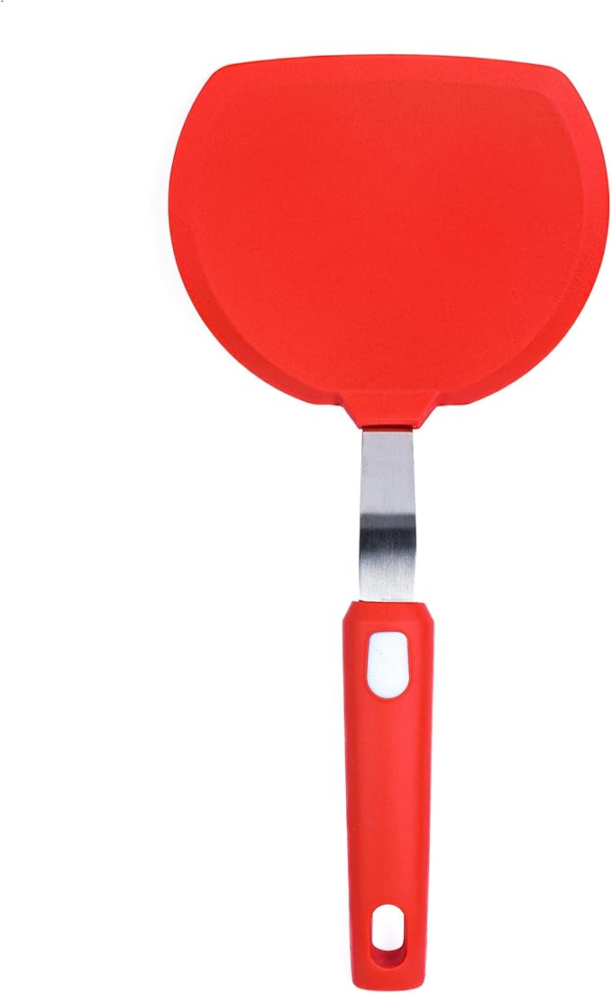 Dalup Enterprises Wide Silicone Pancake Spatula – Large Heat-Resistant Turner for Cooking | Nonstick Safe | Stainless-Steel Reinforced Core & Easy-Grip Handle