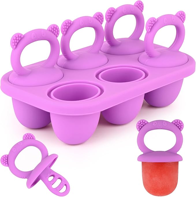 Sakolla Baby Popsicle Molds Mini 6-Cavity Silicone Ice Pop Mold with Sticks Breastmilk Popsicle Molds for Teething Relief Toddler Popsicle Mold for Ice Cream Frozen Yogurt and Fruit Juice (Red)
