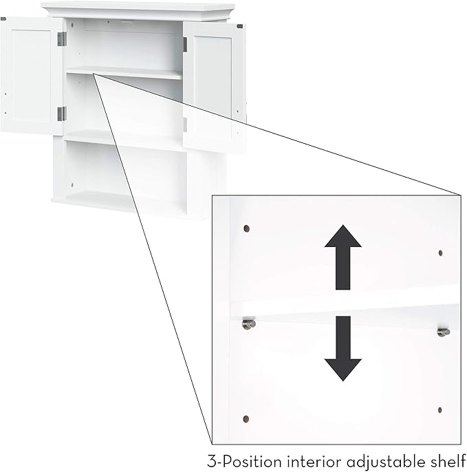 RiverRidge Somerset Two-Door Bathroom and Laundry Wall Mount Storage Medicine Cabinet with Open and Adjustable Shelf - White | Two-Door, Wall Mount, Storage, Open, Adjustable Shelf