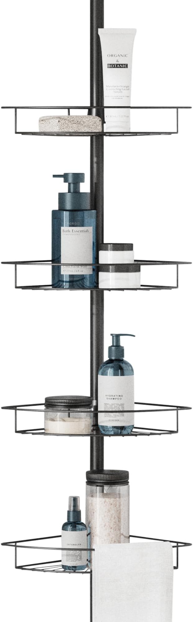 Zenna Home Tension Pole Shower Caddy Corner Organizer, Adjustable Standing Shower Caddy with 4 Baskets, Rust Resistant Bathroom Tension Rod Organizer, 60 to 97 Inch, Matte Black