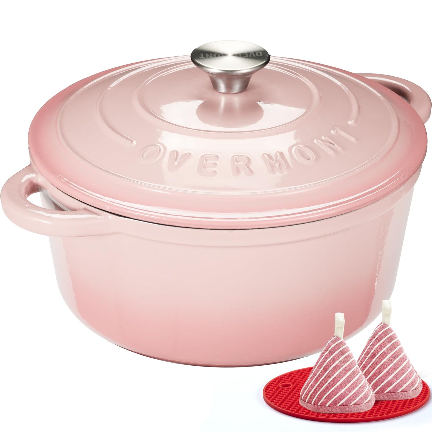 Overmont Enameled Cast Iron Dutch Oven - 5.5QT Pot with Lid Cookbook & Cotton Potholders - Heavy-Duty Cookware for Braising, Stews, Roasting, Sourdough Baking Verdant