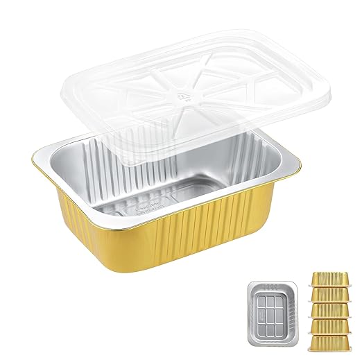 MESTAEK 118oz Aluminum Foil Pans with Lids & Handles, 5 Pack