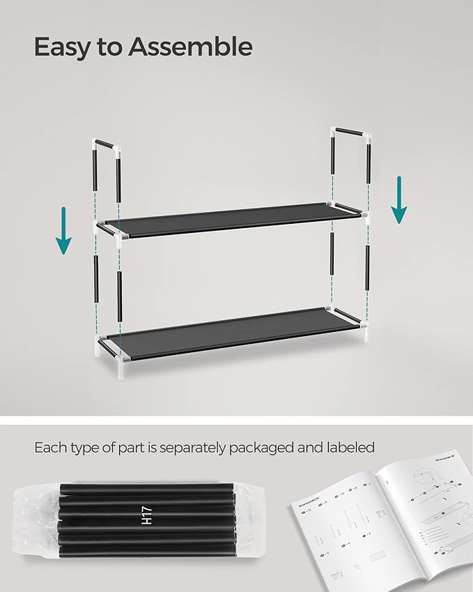 SONGMICS Shoe Rack, 10-Tier Shoe Shelf, Shoe Storage Organizer, 11 x 37 x 68.9 Inches, Metal Frame, Non-Woven Fabric Shelves, for Entryway, Bedroom, Black ULSH11H