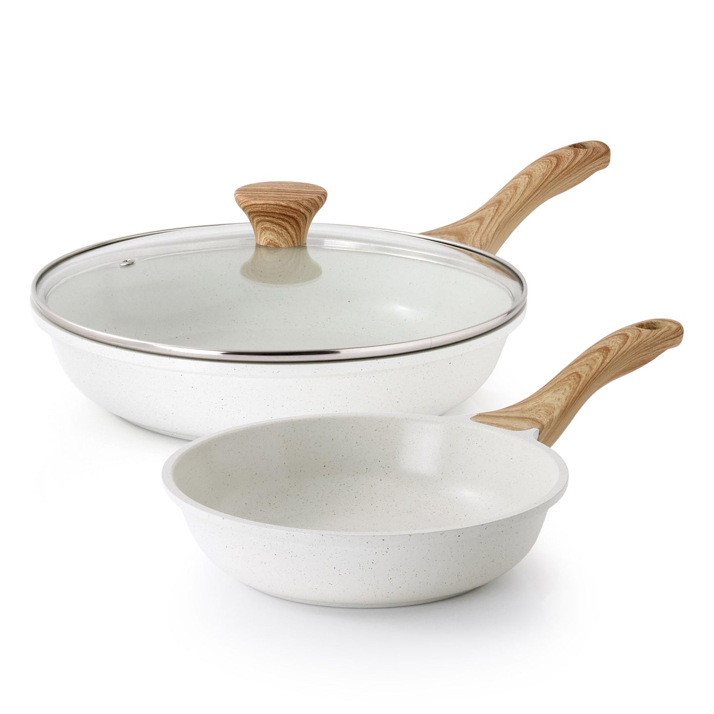 SENSARTE Ceramic Nonstick Frying Pan Skillets, White (8+11Inch with Lid)